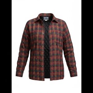 Plaid Quilted Flannel Jacket Shacket Red Black Lined Button Shirt